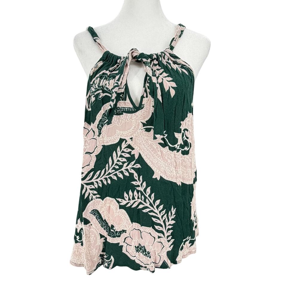 Ella Moss Floral Halter Tank Top Green Pink Boho Sleeveless Blouse Women S